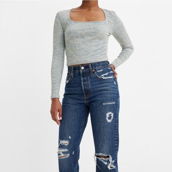 Levi's 501 Original Fit Women's 30 X 32 Jeans Dark Wash W/Destruction & Raw Hem - Picture 4 of 6